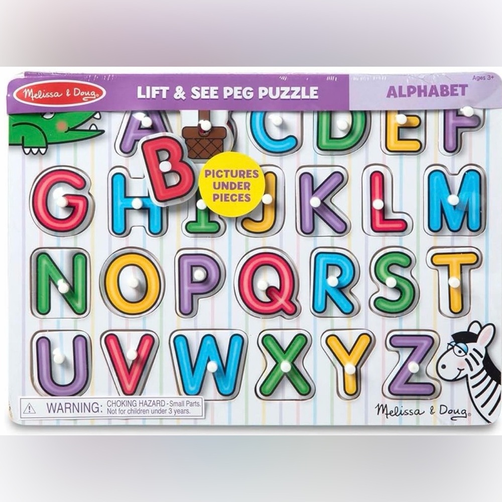 Melissa & Doug Lift & See Alphabet Wooden Peg Puzzle (26 pcs) - FSC Certified